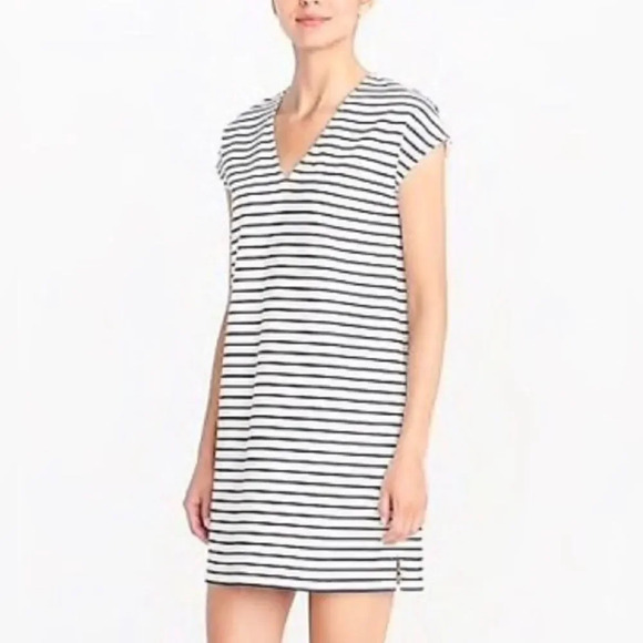 J Crew Small Midi Sleeveless Dress Stripes V Neck Side slits on hem - Picture 1 of 7
